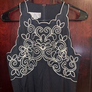 Jessica McClintock Gunne Sax Black Dress with White Floral Embroidered Design